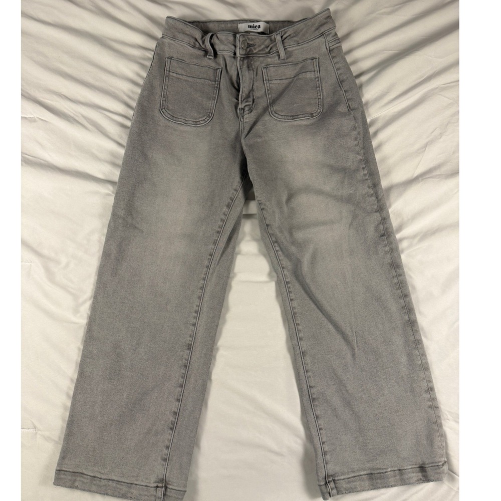 Mica Denim Womens Grey Wide Leg High Rise Patch Pocket Jeans streetwear  Size 28